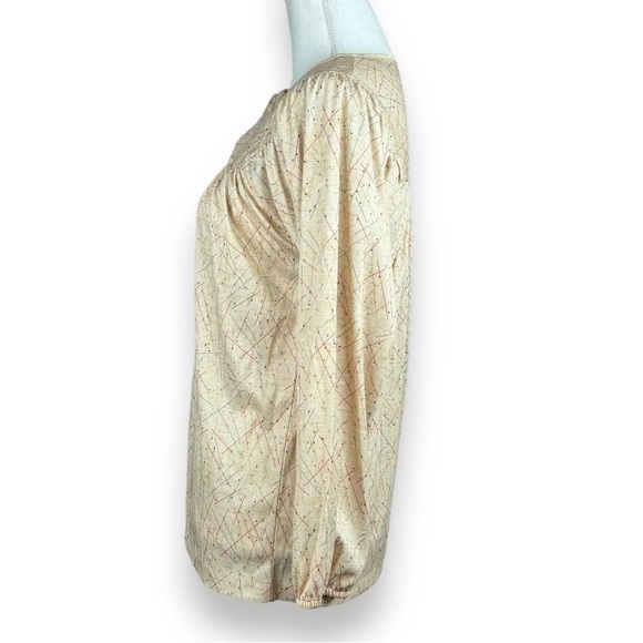 Vintage Dead Stock Pretty Tops Geometric Line Print Cream Blouse Keyhole Neck - Picture 4 of 9